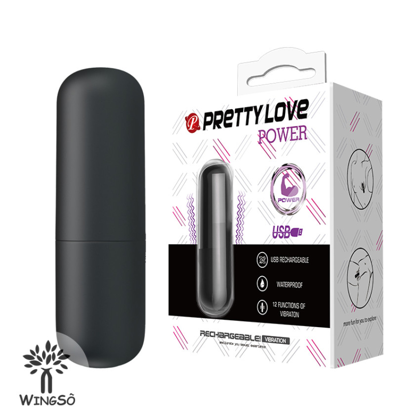 PRETTYLOVE POWER 電動12頻震動矽膠迷你子彈震動器黑色